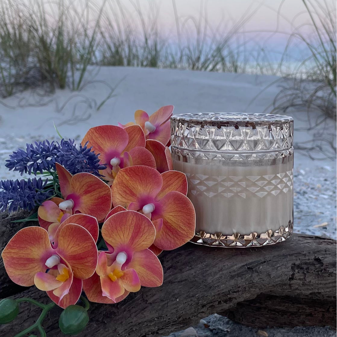handcrafted coconut soy wax candle, luxury style view