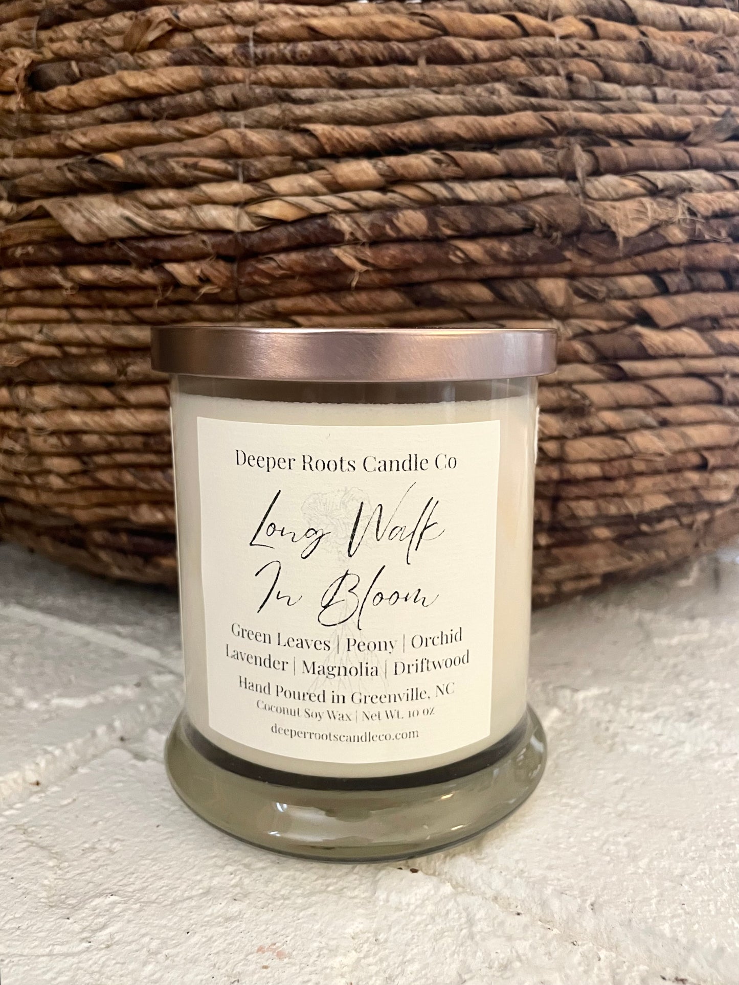 Long Walk In Bloom coconut soy wax candle by Deeper Roots