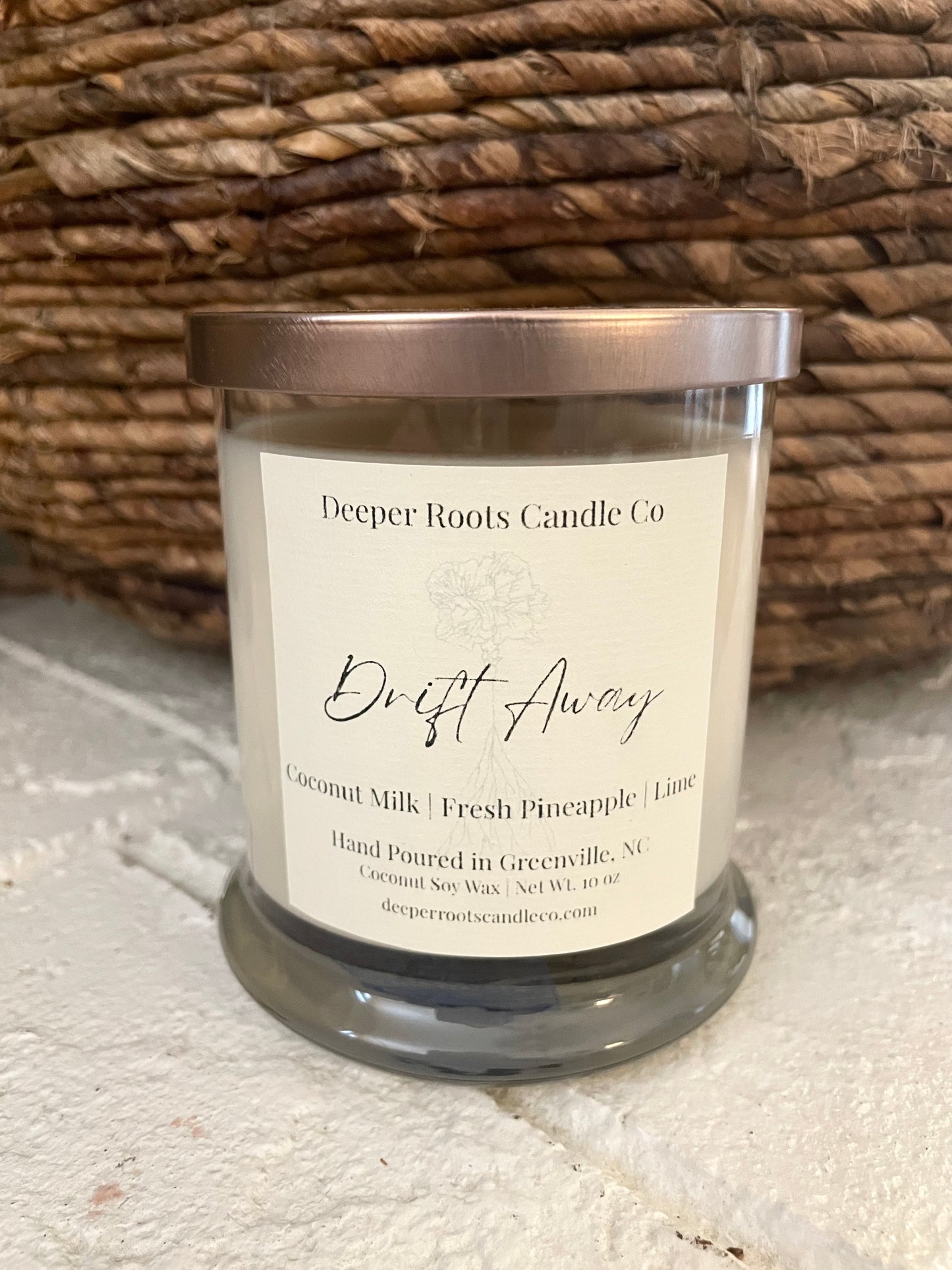 Drift Away coconut soy wax candle by Deeper Roots
