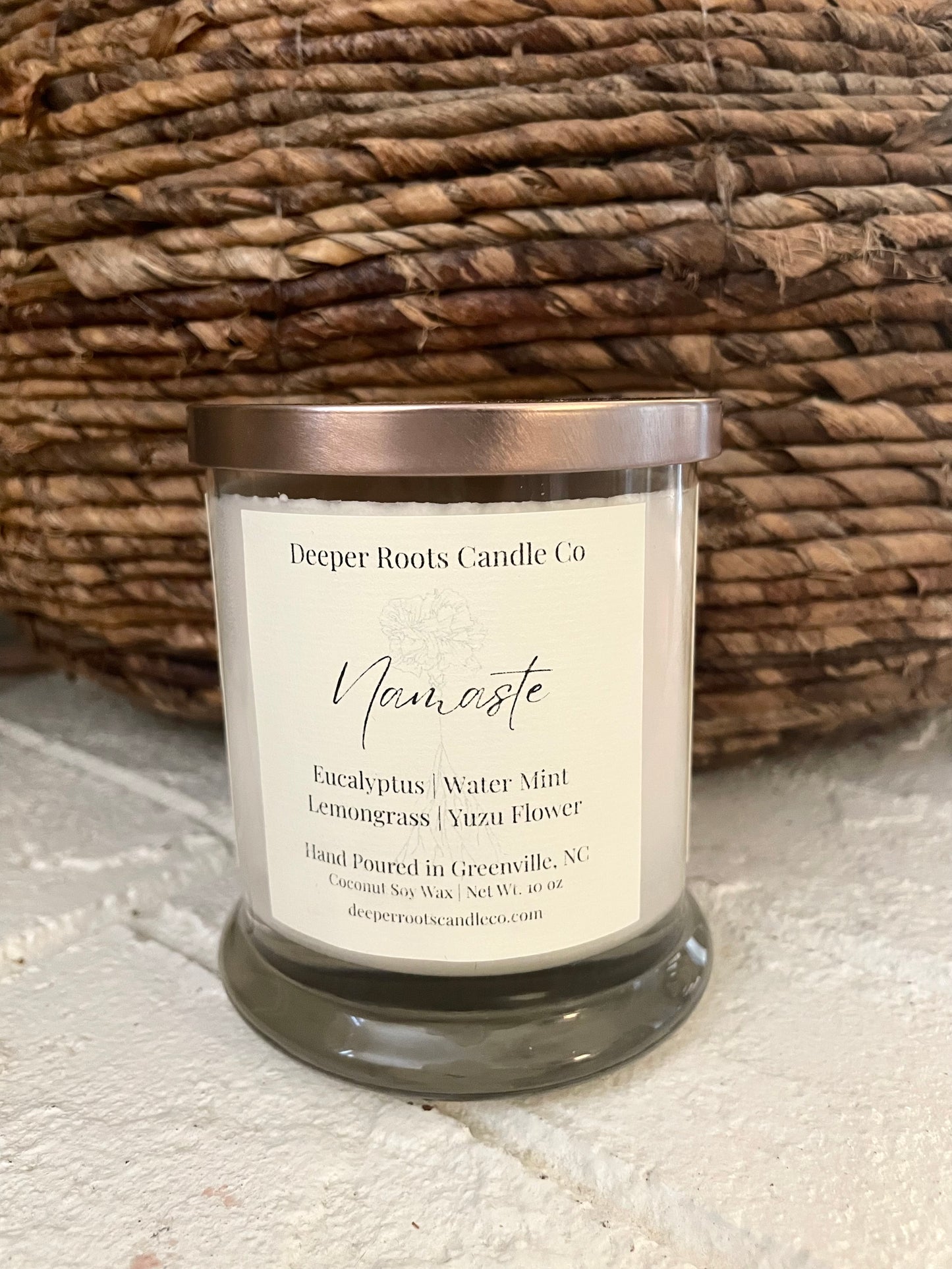 Namaste coconut soy wax candle by Deeper Roots