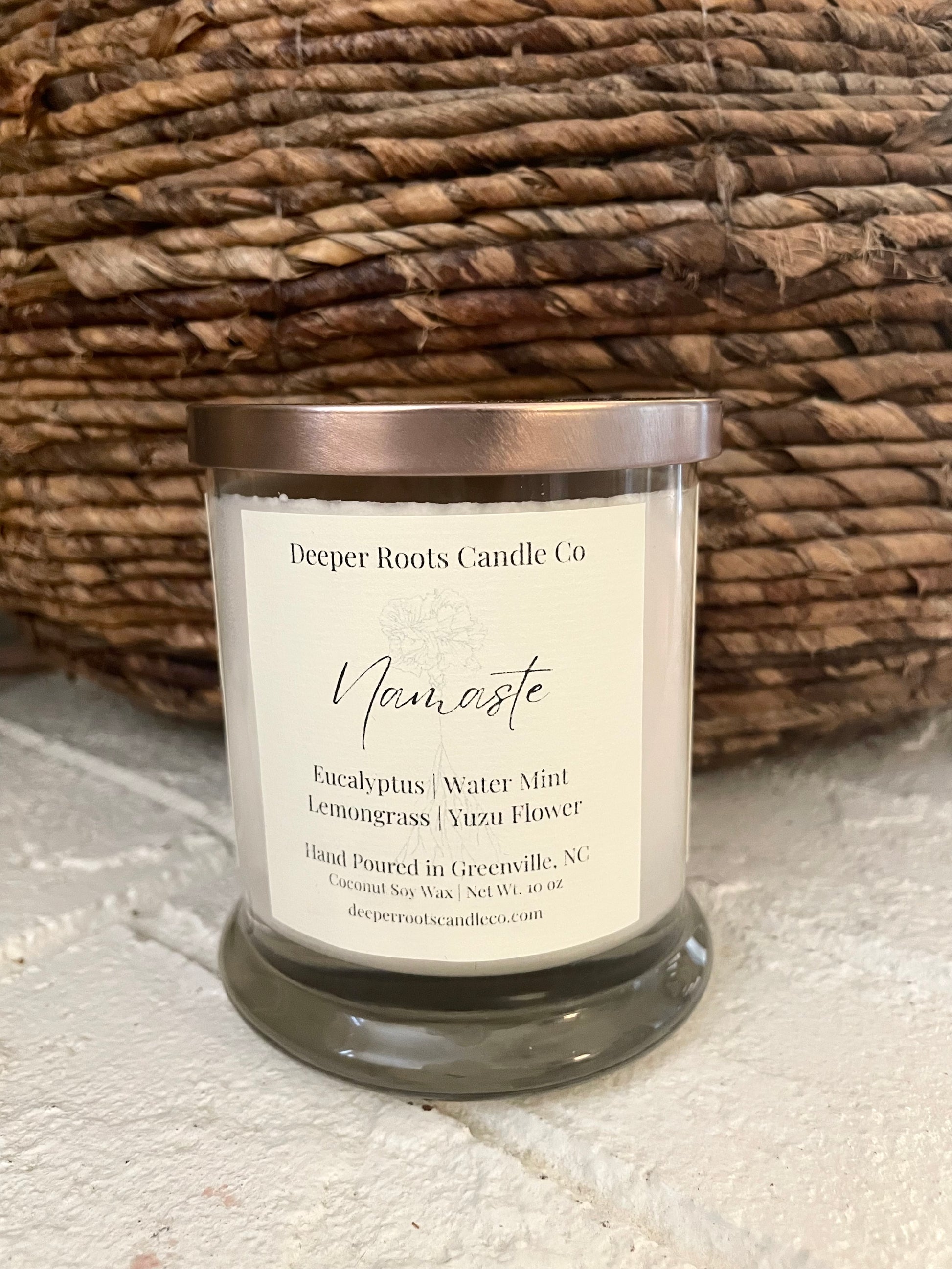 Namaste coconut soy wax candle by Deeper Roots