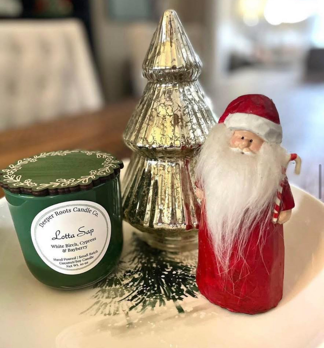 Lotta Sap coconut soy wax candle with holiday decor