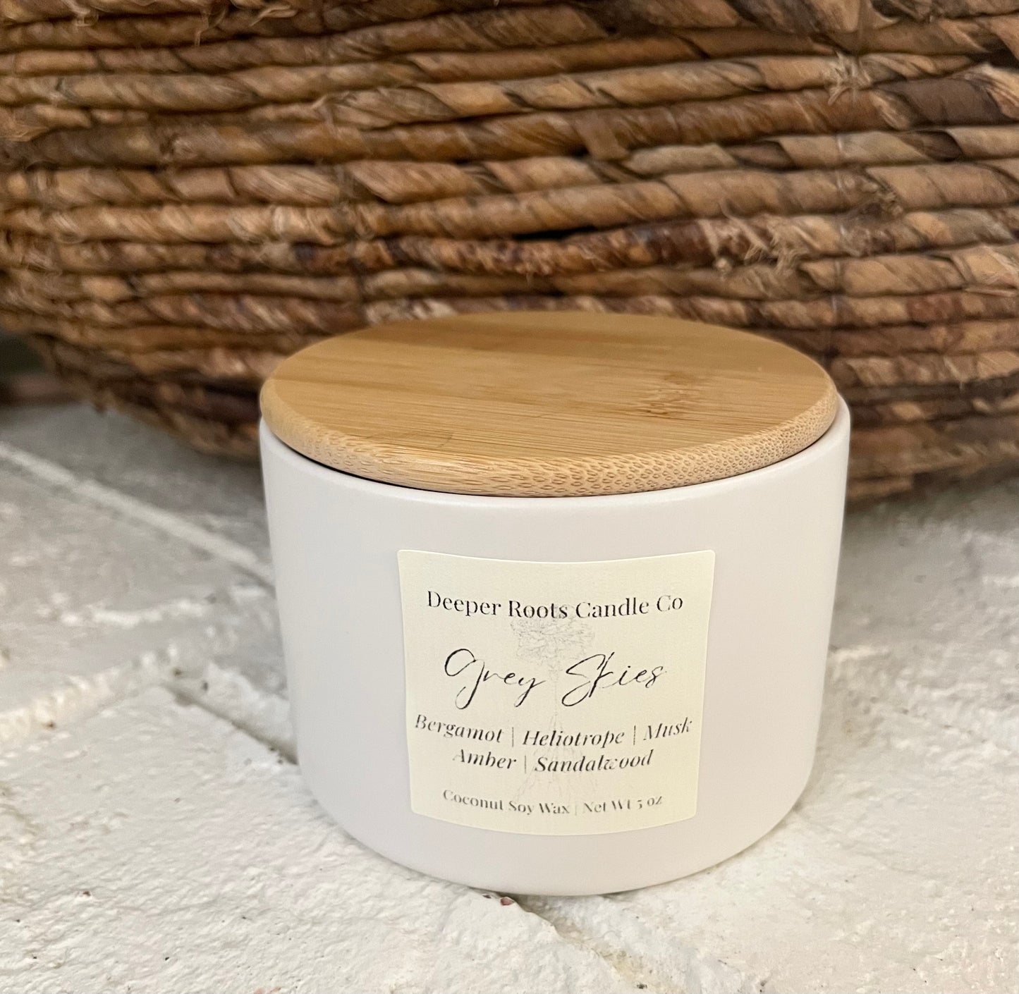 Grey Skies travel size candle by Deeper Roots