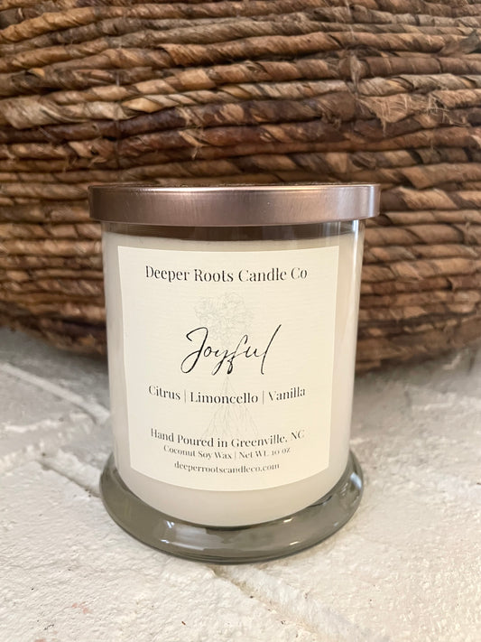 Joyful coconut soy wax candle by Deeper Roots