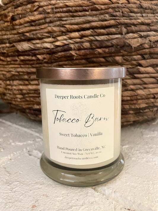 Tobacco Barn coconut soy wax candle by Deeper Roots