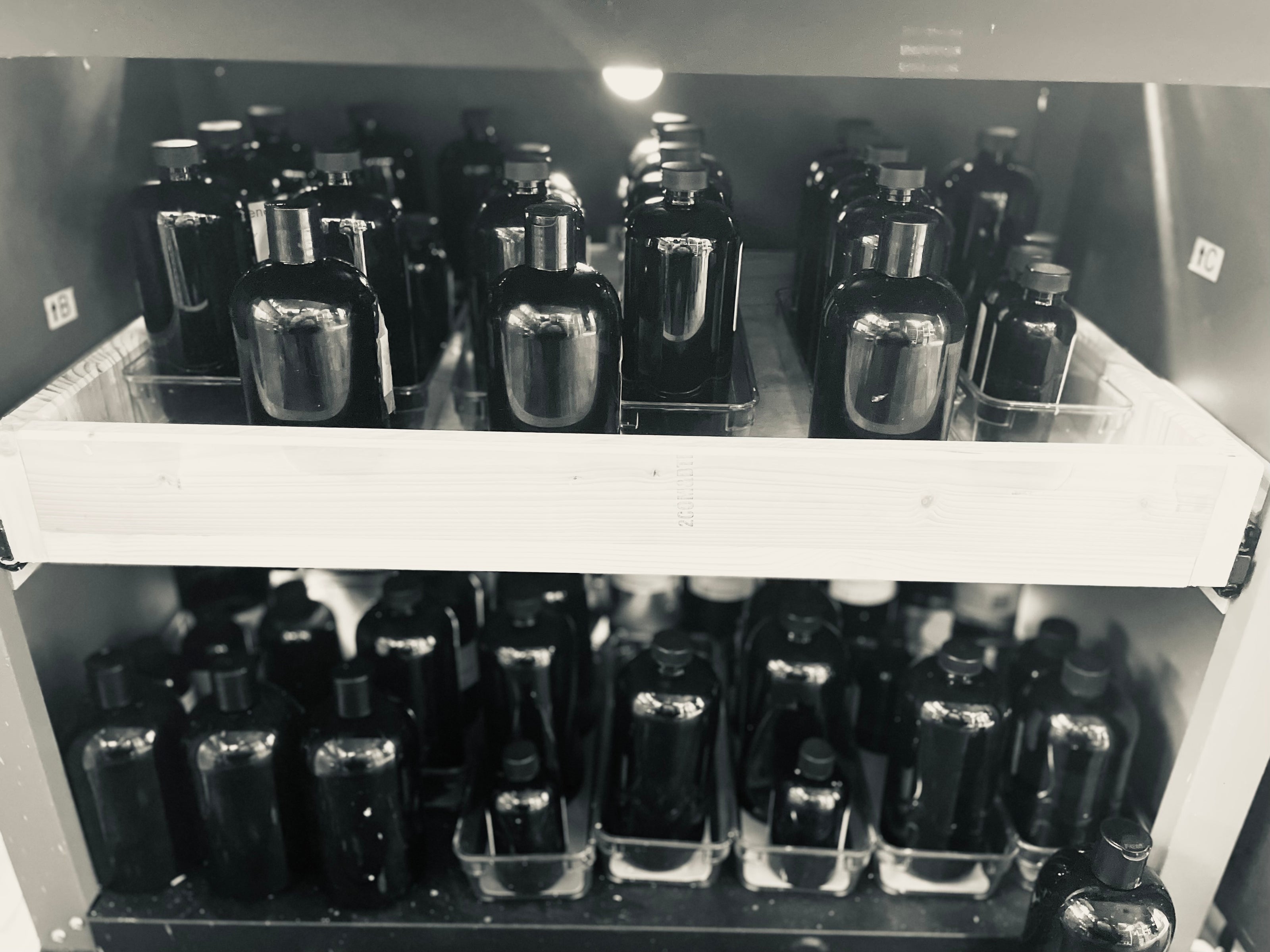 Collection of fragrance oils that are used in blending custom fragrances
