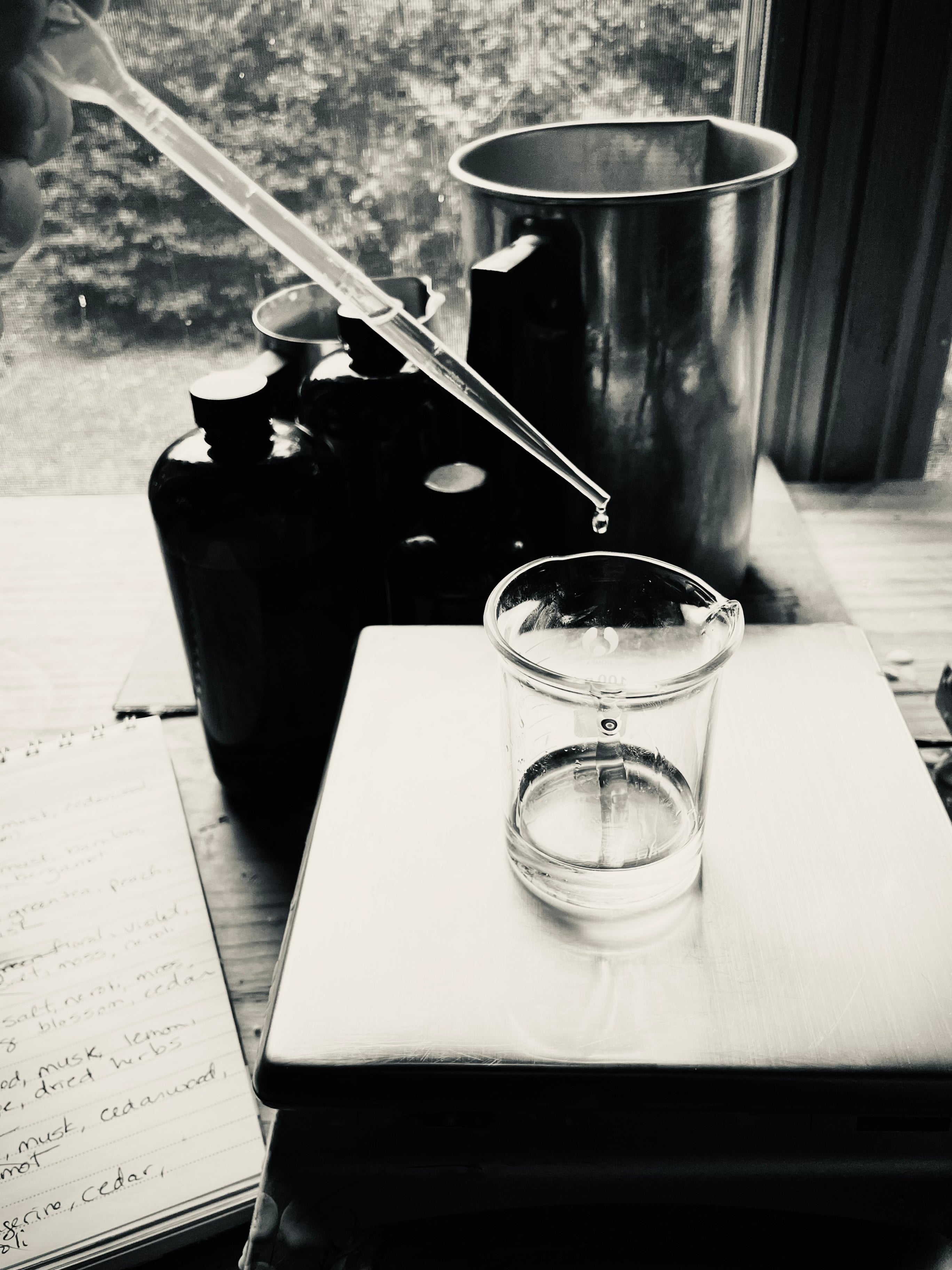 A new custom fragrance during the testing phase in the candle shop